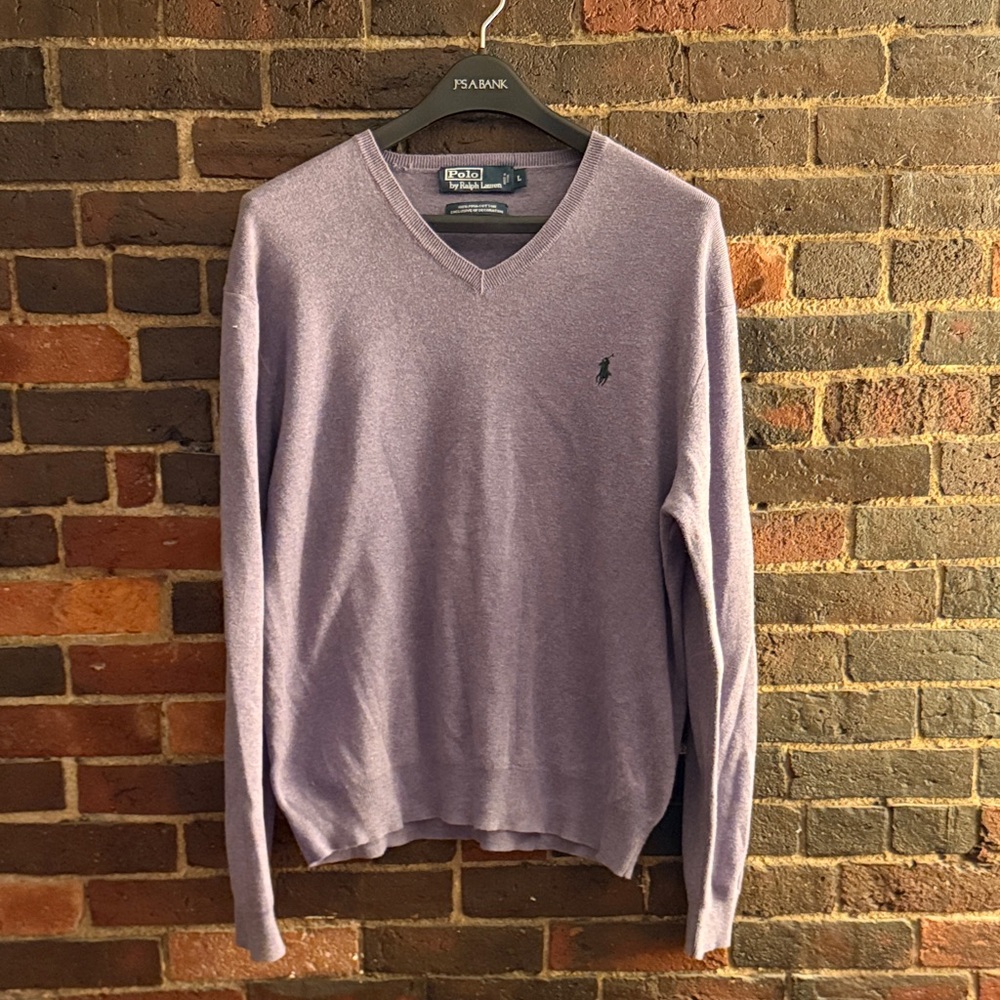 Men's Light Blue V-Neck Polo Ralph Lauren Sweater L